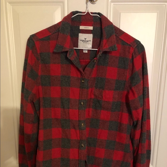 Grey and red plaid flannel shirt - Picture 2 of 3